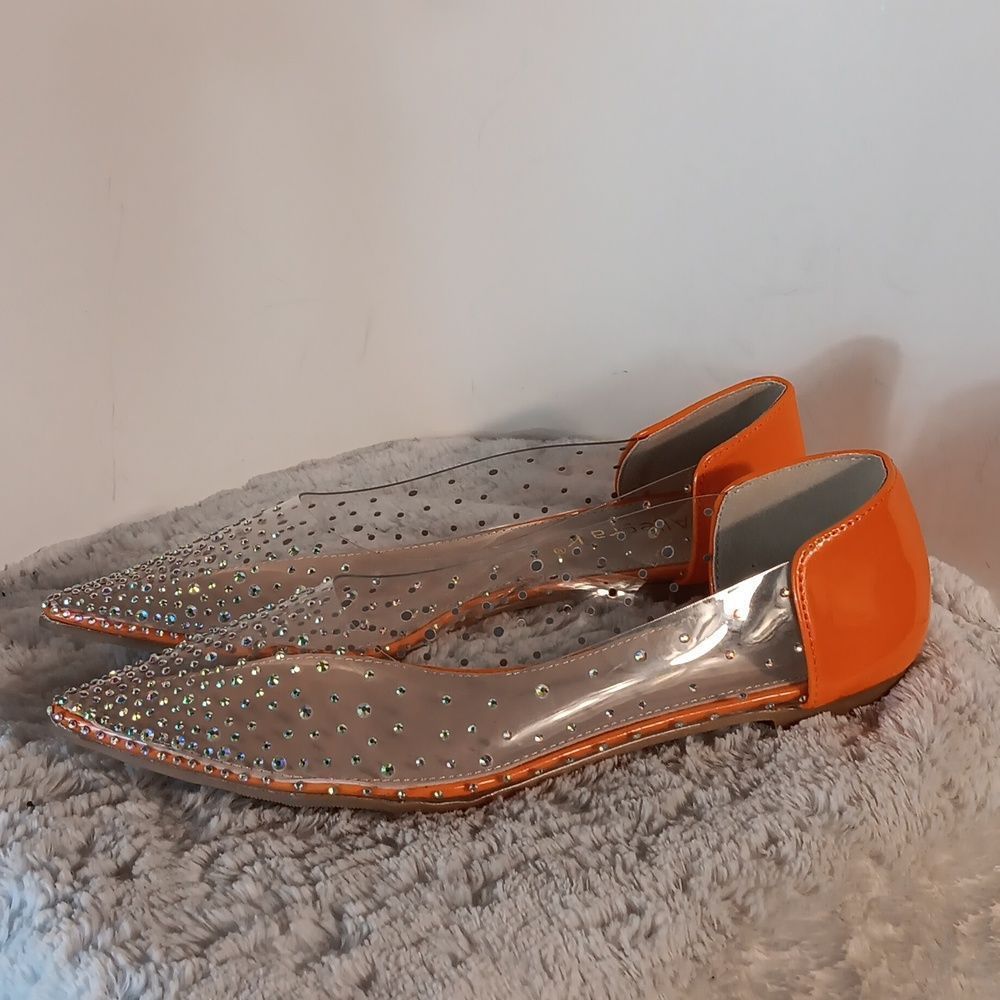 Allegra K Clear Rhinestone Pointy Toe Flats